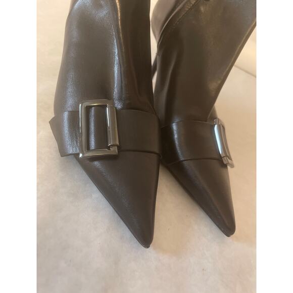 Zara Knife Boot Pointed Toe Buckle Leather Black Zip Bootie Women Size 35 US 5 - Picture 4 of 9